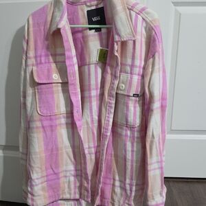 Vans Pink and Cream Plaid Flannel Shirt Jacket